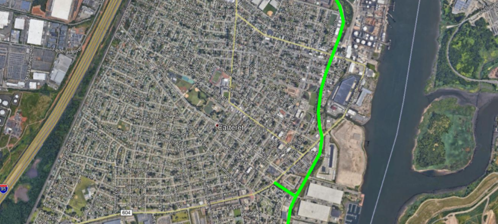 A green line is drawn across the city.