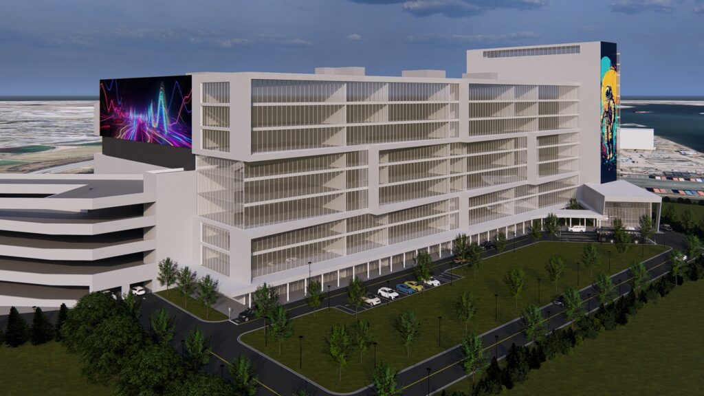 A rendering of the exterior of an apartment building.